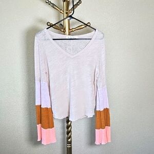 We The Free Colorblock Long Sleeve Top - Cream, Brown, PinK